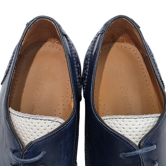 Paul Fredrick Navy Blue White Leather Wingtip Derby Oxfords Mens 8 Dress Shoes - Picture 7 of 10